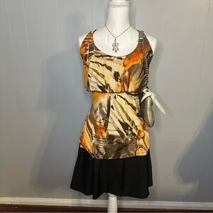 Vibrant Vintage Y2K Orange and Black Butterfly Blouse